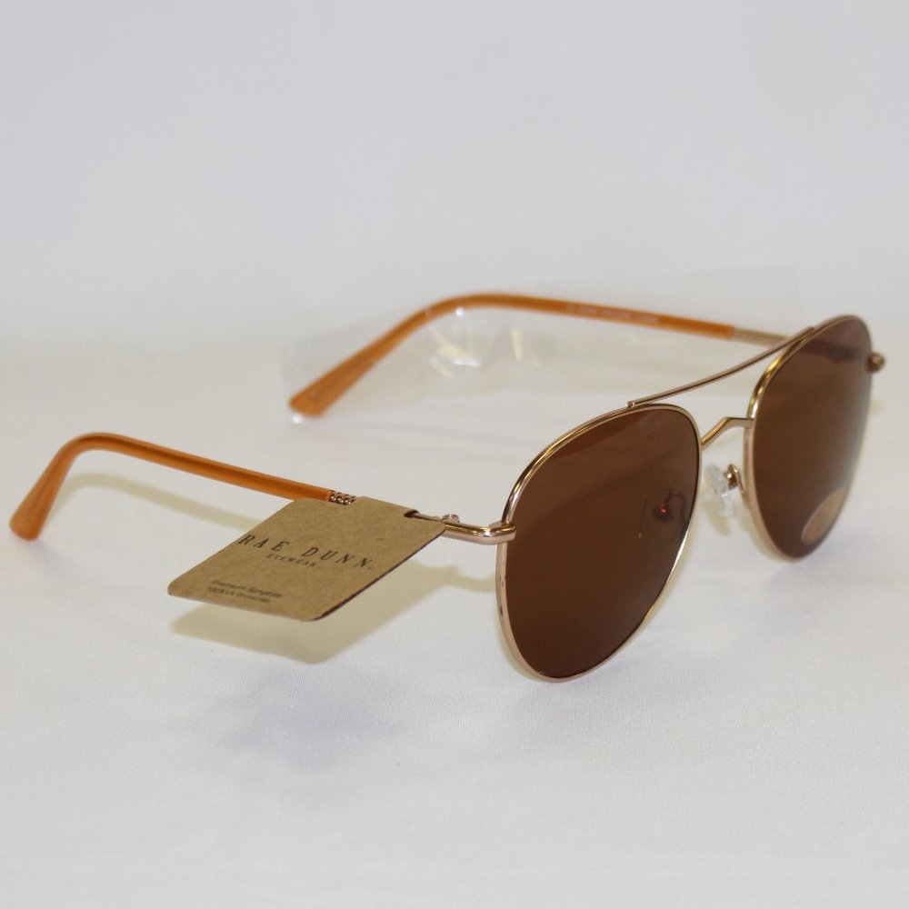 NWT Rae Dunn Eyewear Aviator Sunglasses Brown Lens Gold Frame